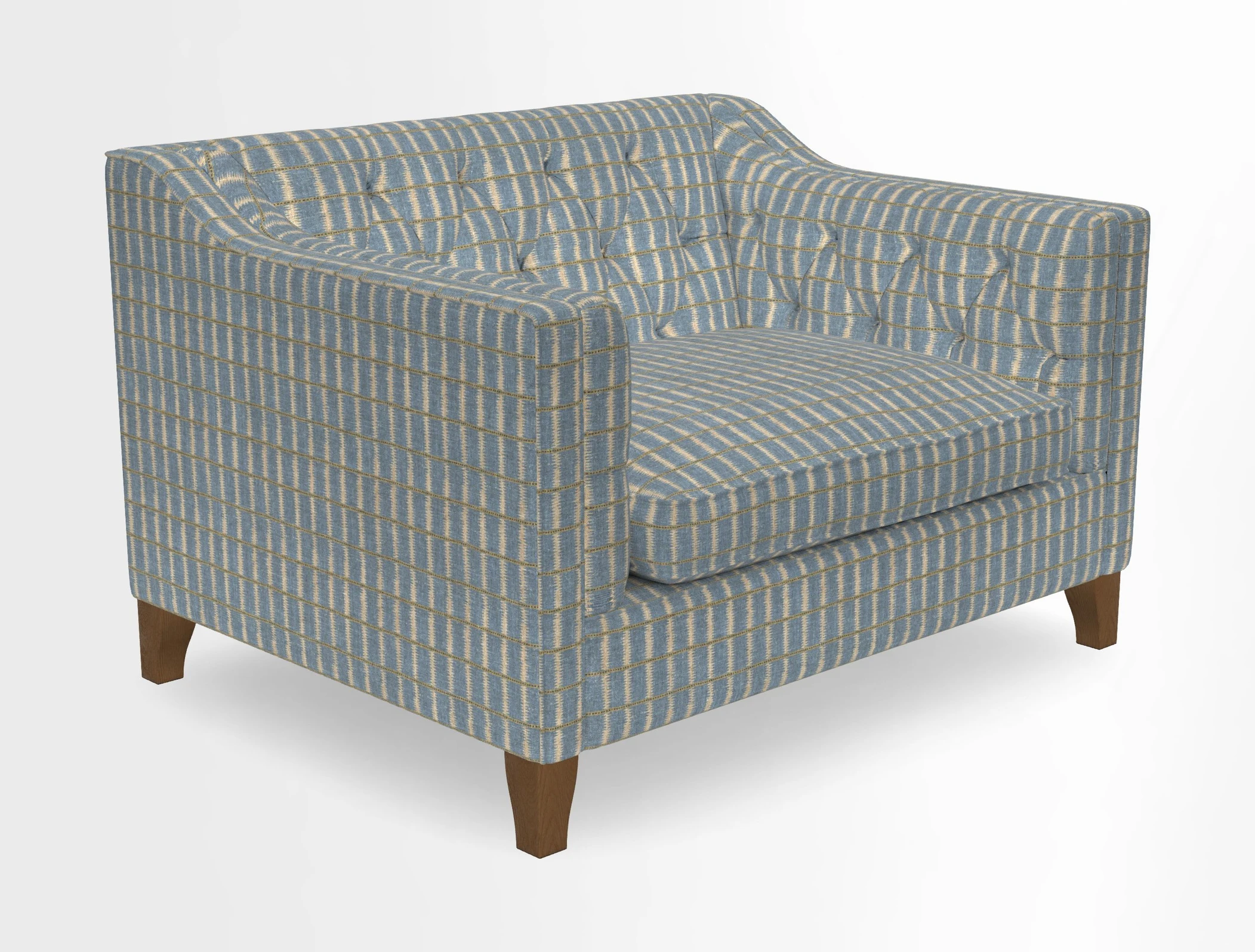 Haresfield Snuggler Dipped Arms in Mohair Lichen Seat Cushion in RHS Gertrude Jekyll Meadow Flower Olive and Scatters in RHS Gertrude Jekyll Folklore Olive