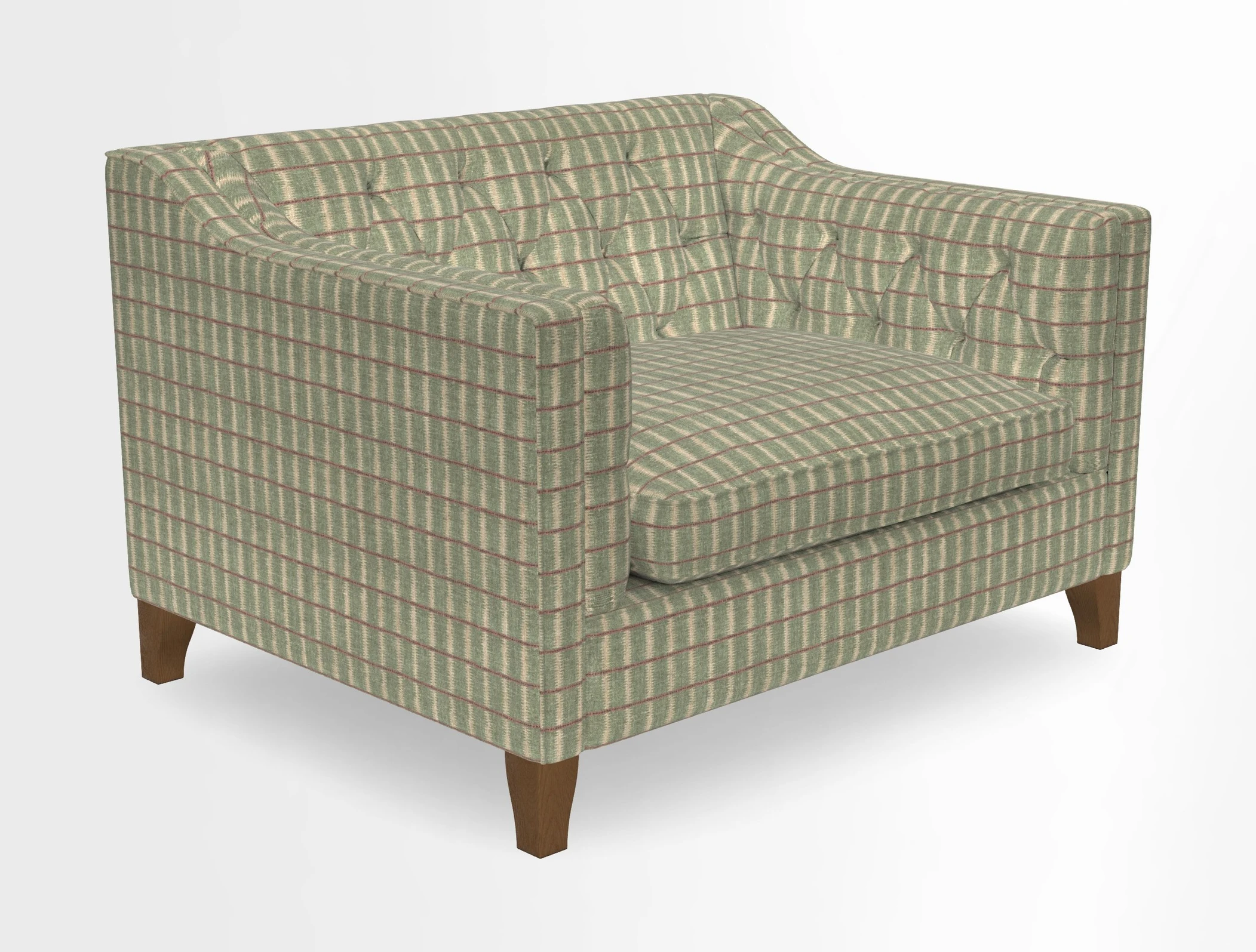 Haresfield Snuggler Dipped Arms in Mohair Lichen Seat Cushion in RHS Gertrude Jekyll Meadow Flower Olive and Scatters in RHS Gertrude Jekyll Folklore Olive