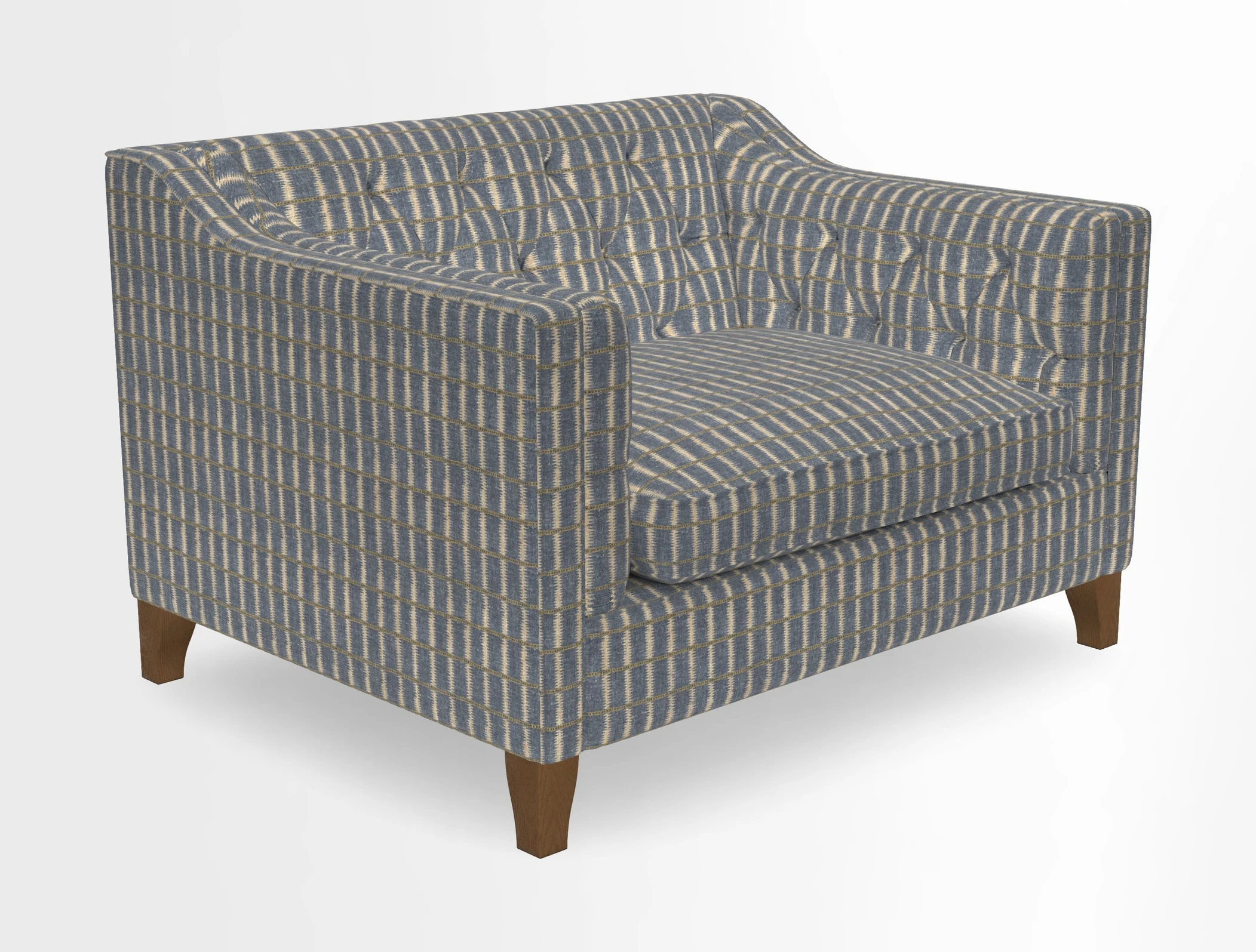 Haresfield Snuggler Dipped Arms in Mohair Lichen Seat Cushion in RHS Gertrude Jekyll Meadow Flower Olive and Scatters in RHS Gertrude Jekyll Folklore Olive