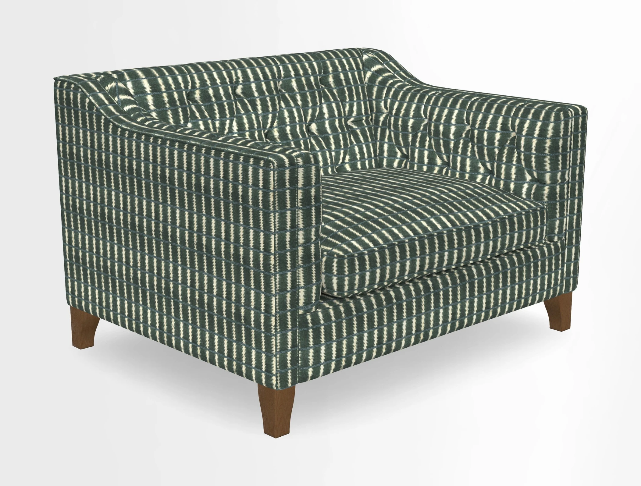 Haresfield Snuggler Dipped Arms in Mohair Lichen Seat Cushion in RHS Gertrude Jekyll Meadow Flower Olive and Scatters in RHS Gertrude Jekyll Folklore Olive