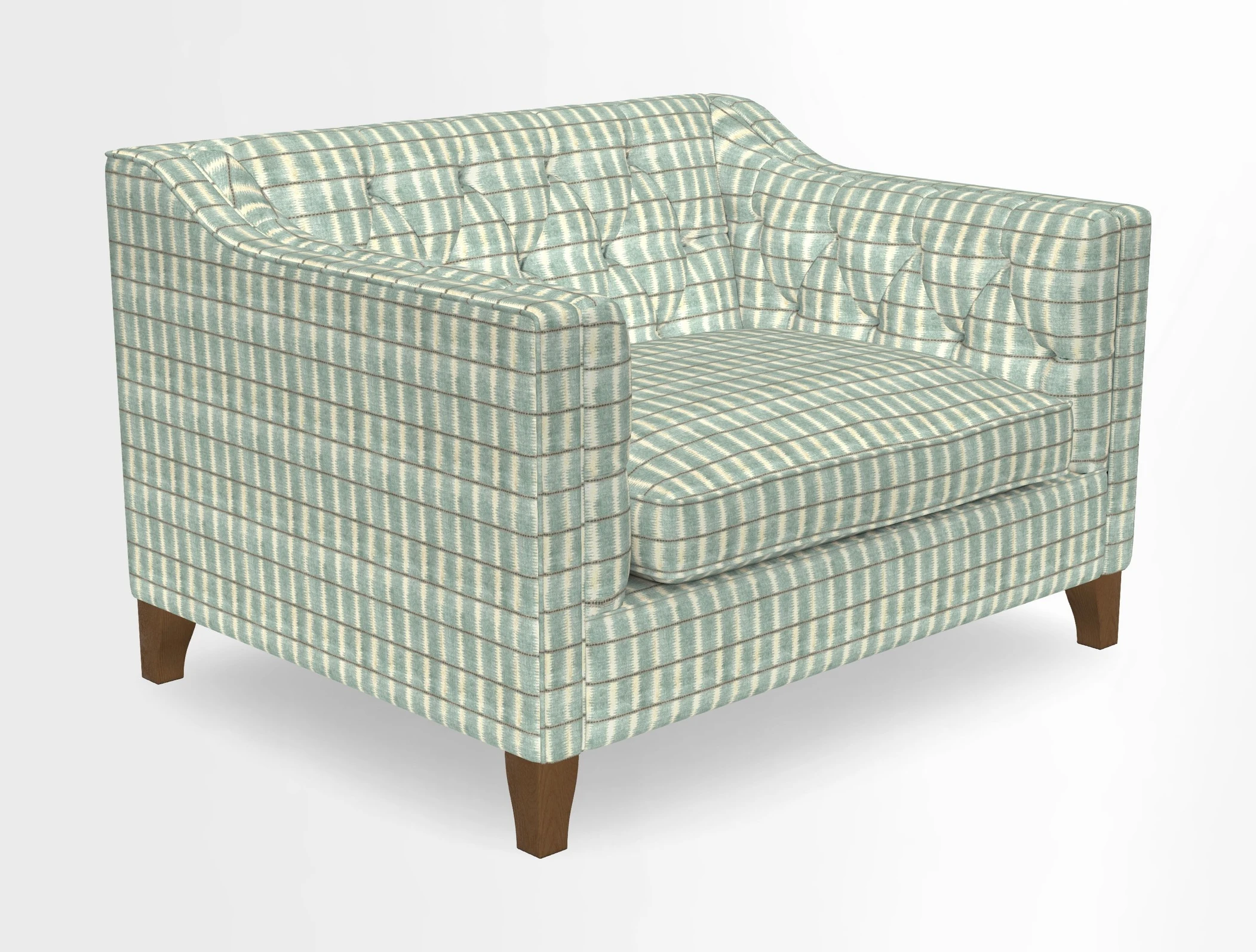Haresfield Snuggler Dipped Arms in Mohair Lichen Seat Cushion in RHS Gertrude Jekyll Meadow Flower Olive and Scatters in RHS Gertrude Jekyll Folklore Olive