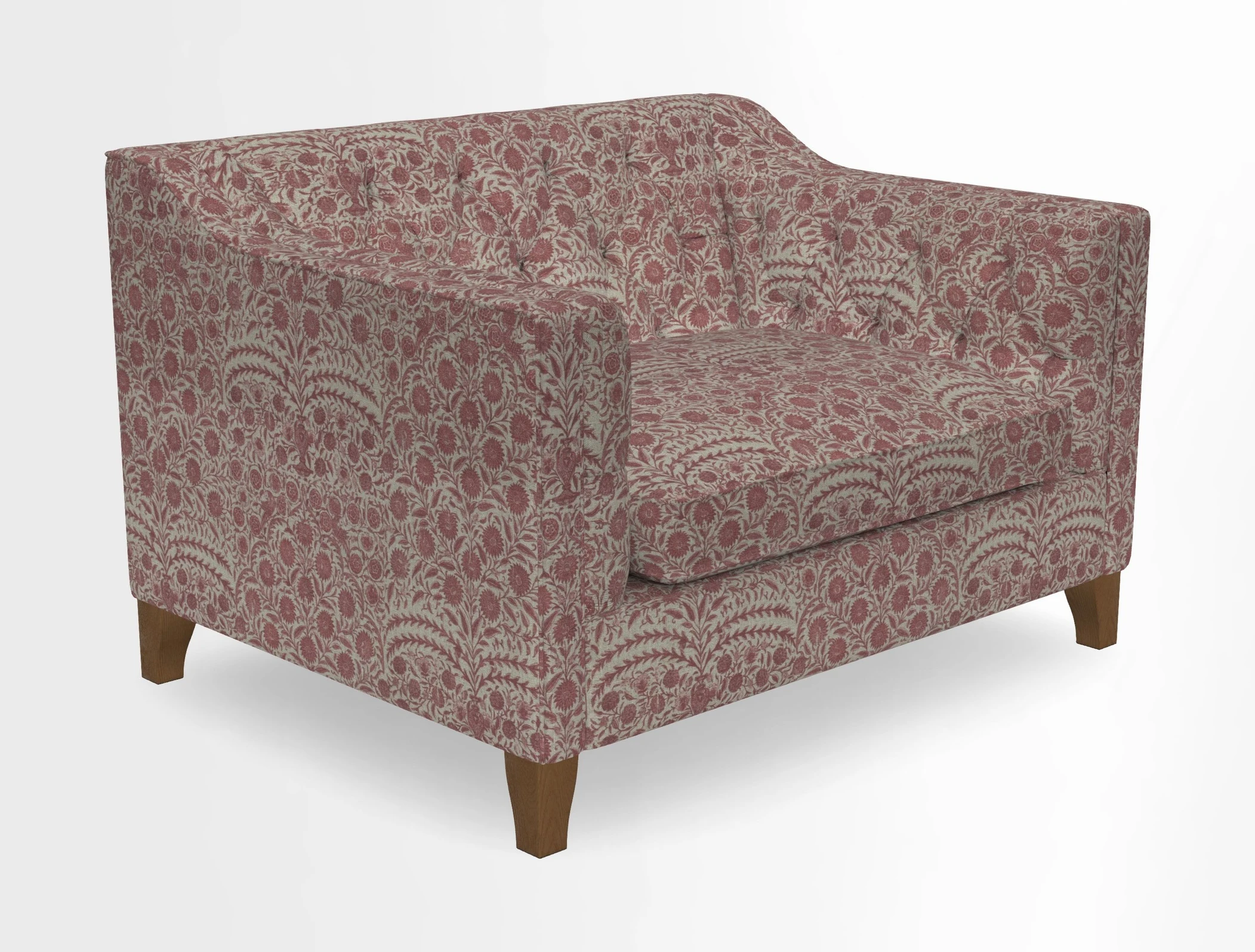 Haresfield Snuggler Dipped Arms in Mohair Lichen Seat Cushion in RHS Gertrude Jekyll Meadow Flower Olive and Scatters in RHS Gertrude Jekyll Folklore Olive