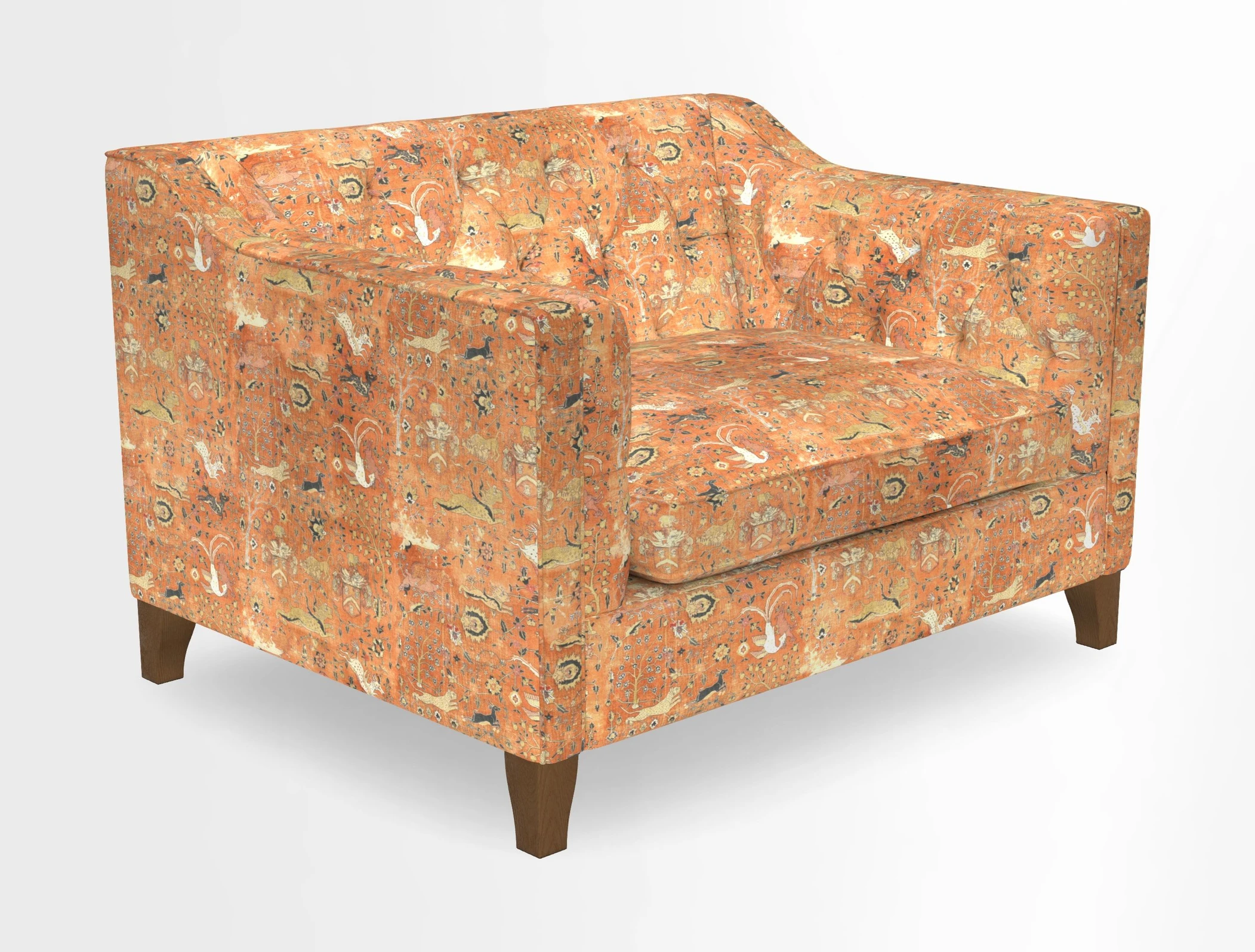 Haresfield Snuggler Dipped Arms in Mohair Lichen Seat Cushion in RHS Gertrude Jekyll Meadow Flower Olive and Scatters in RHS Gertrude Jekyll Folklore Olive