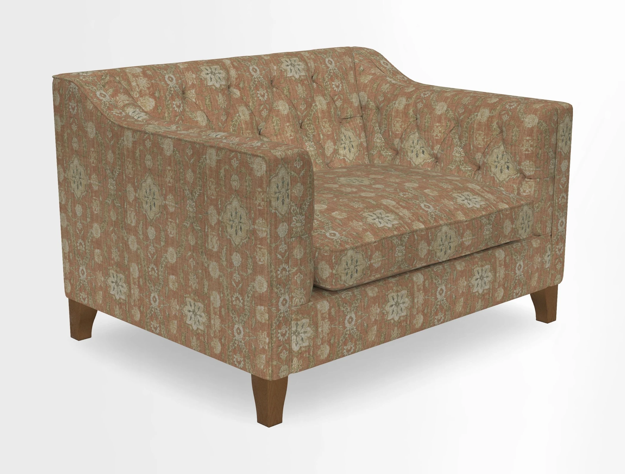 Haresfield Snuggler Dipped Arms in Mohair Lichen Seat Cushion in RHS Gertrude Jekyll Meadow Flower Olive and Scatters in RHS Gertrude Jekyll Folklore Olive