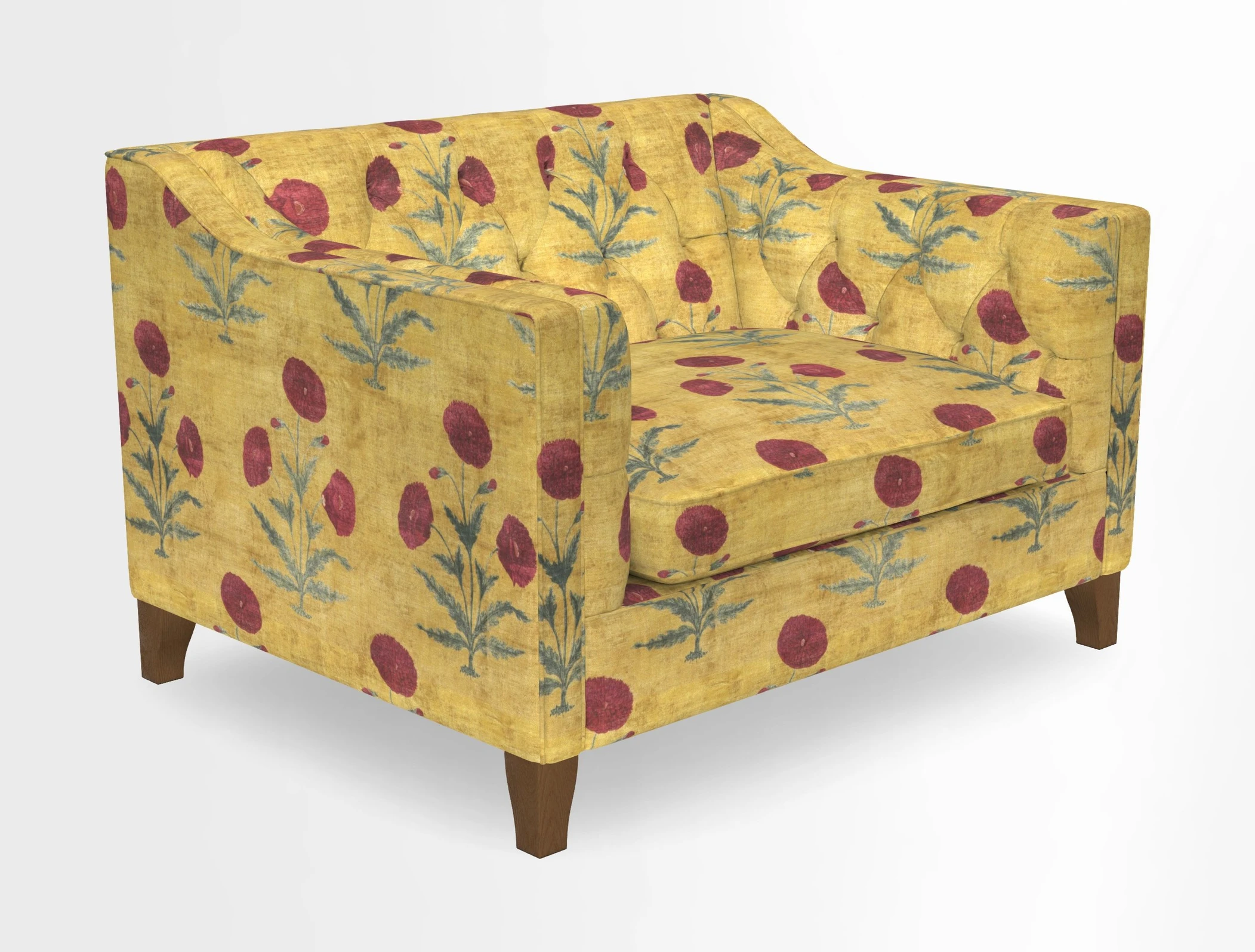 Haresfield Snuggler Dipped Arms in Mohair Lichen Seat Cushion in RHS Gertrude Jekyll Meadow Flower Olive and Scatters in RHS Gertrude Jekyll Folklore Olive