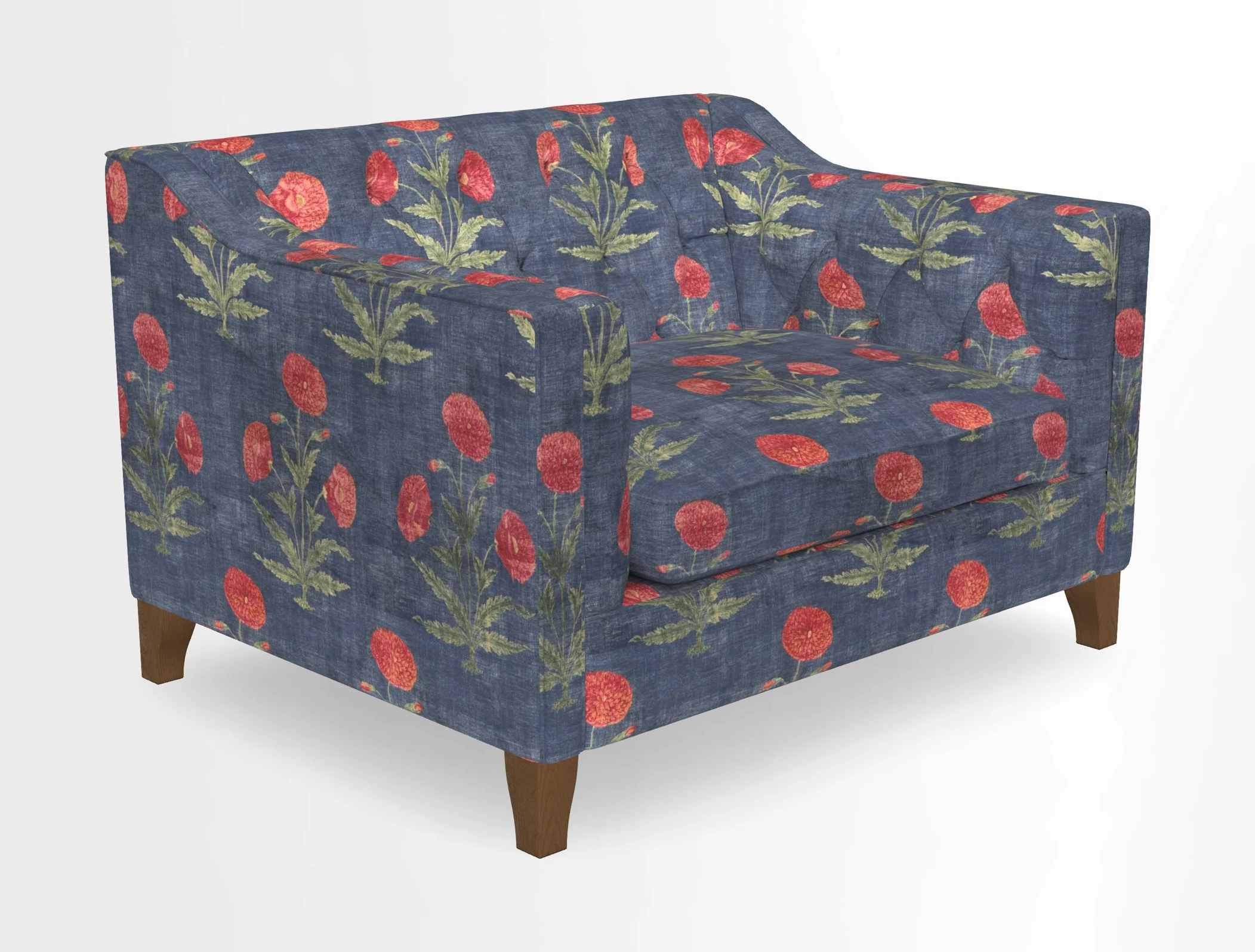 Haresfield Snuggler Dipped Arms in Mohair Lichen Seat Cushion in RHS Gertrude Jekyll Meadow Flower Olive and Scatters in RHS Gertrude Jekyll Folklore Olive