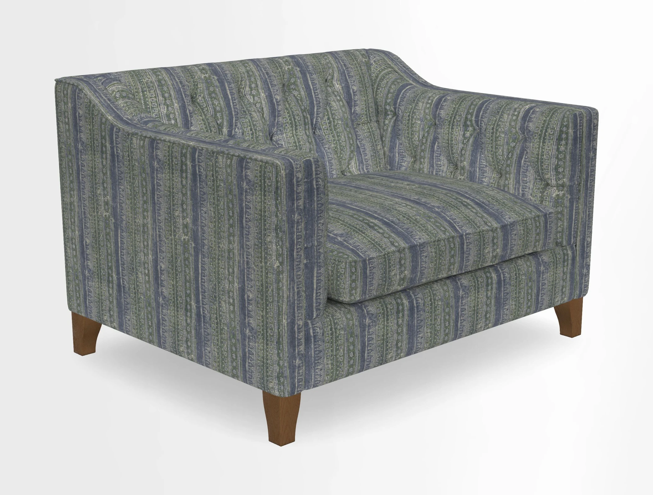 Haresfield Snuggler Dipped Arms in Mohair Lichen Seat Cushion in RHS Gertrude Jekyll Meadow Flower Olive and Scatters in RHS Gertrude Jekyll Folklore Olive