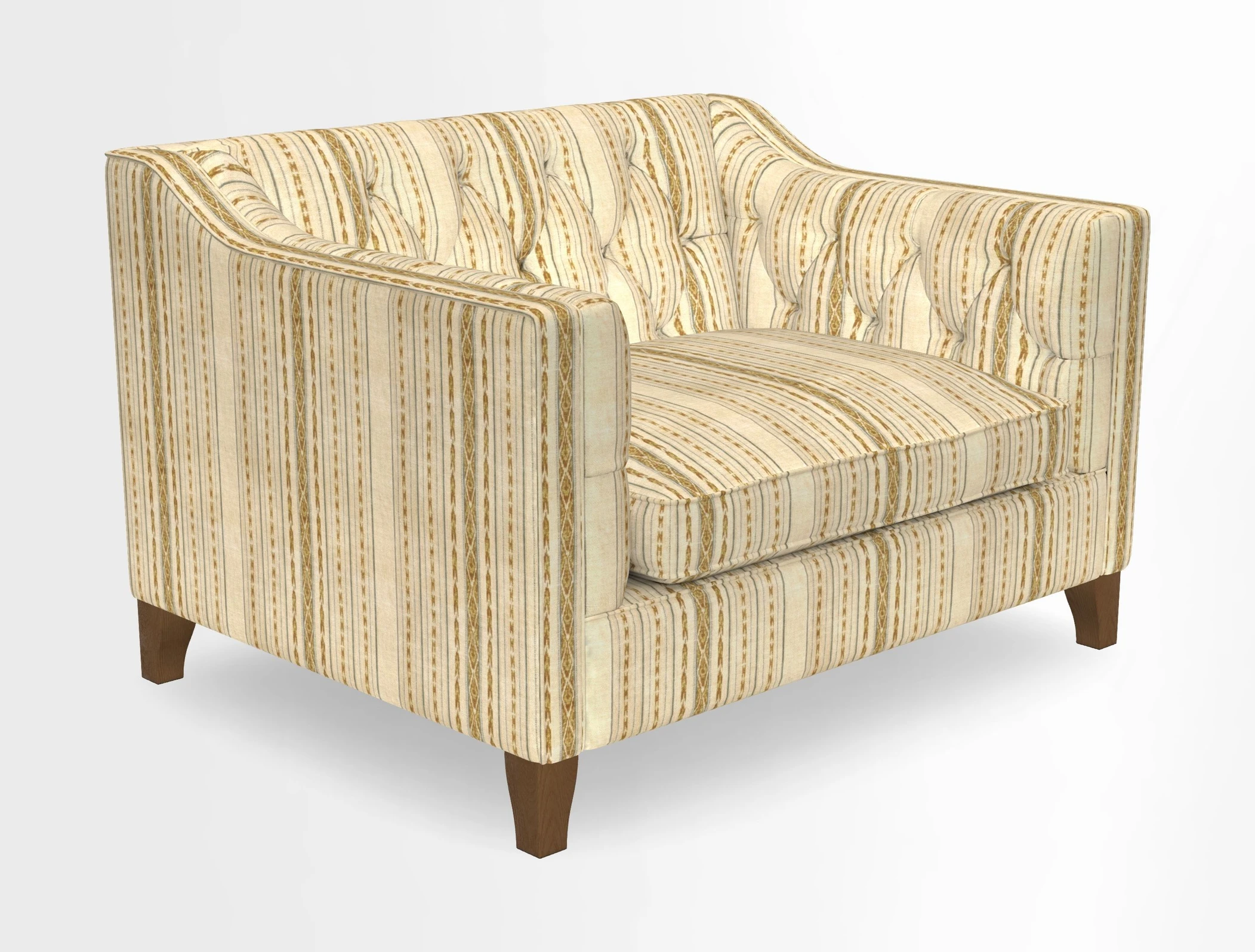 Haresfield Snuggler Dipped Arms in Mohair Lichen Seat Cushion in RHS Gertrude Jekyll Meadow Flower Olive and Scatters in RHS Gertrude Jekyll Folklore Olive