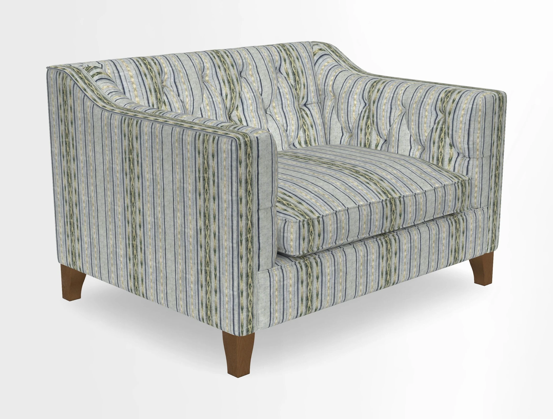 Haresfield Snuggler Dipped Arms in Mohair Lichen Seat Cushion in RHS Gertrude Jekyll Meadow Flower Olive and Scatters in RHS Gertrude Jekyll Folklore Olive