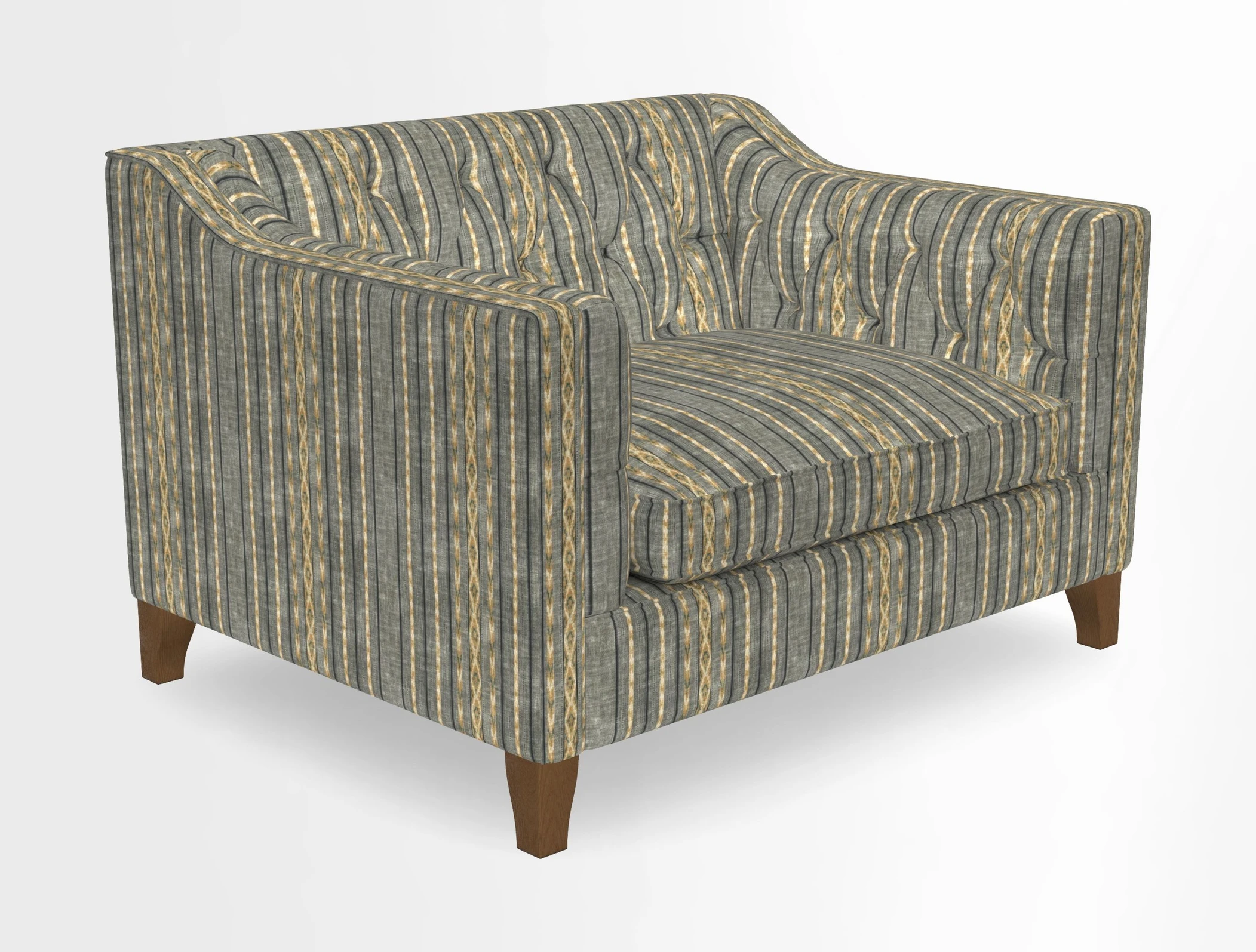 Haresfield Snuggler Dipped Arms in Mohair Lichen Seat Cushion in RHS Gertrude Jekyll Meadow Flower Olive and Scatters in RHS Gertrude Jekyll Folklore Olive