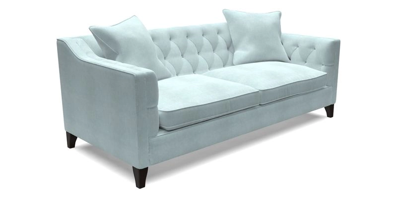 Haresfield 3 Seater Sofa in Linwood Omega Velvet Omega Airforce with Contrasting Piping