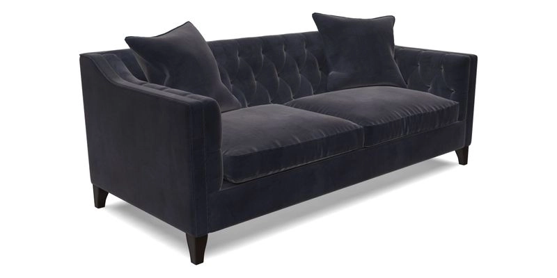 Haresfield 3 Seater Sofa in Linwood Omega Velvet Omega Airforce with Contrasting Piping