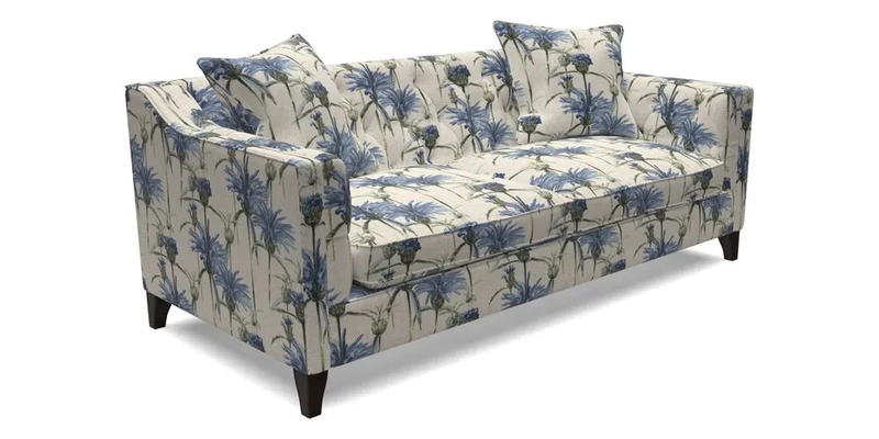 Haresfield 3 Seater Sofa in Linwood Omega Velvet Omega Airforce with Contrasting Piping