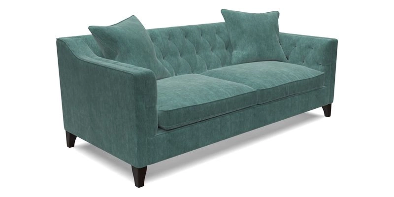 Haresfield 3 Seater Sofa in Linwood Omega Velvet Omega Airforce with Contrasting Piping