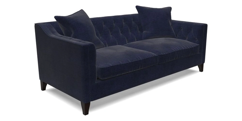 Haresfield 3 Seater Sofa in Linwood Omega Velvet Omega Airforce with Contrasting Piping