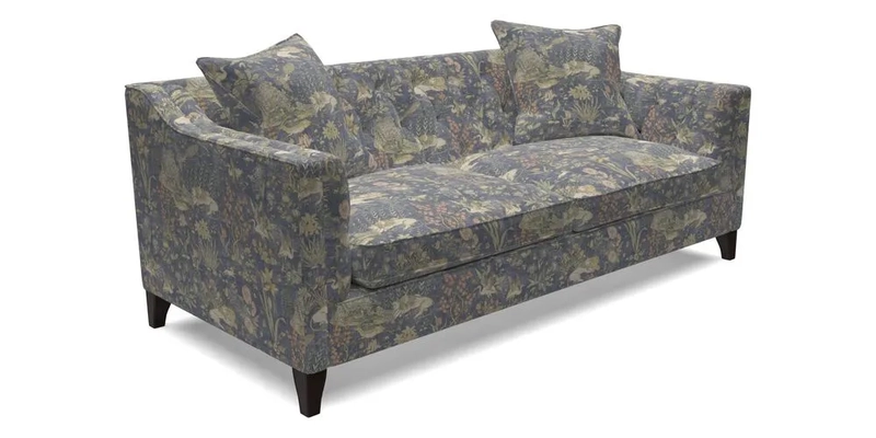Haresfield 3 Seater Sofa in Linwood Omega Velvet Omega Airforce with Contrasting Piping