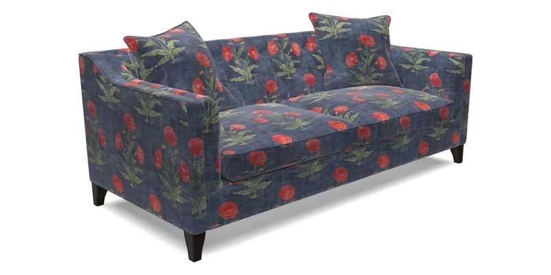 Haresfield 3 Seater Sofa in Linwood Omega Velvet Omega Airforce with Contrasting Piping