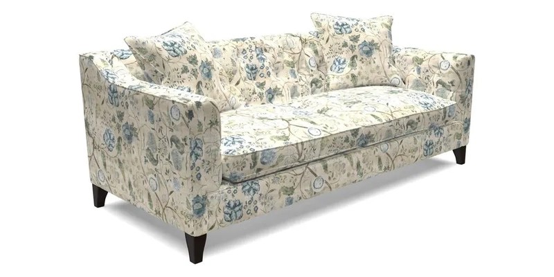 Haresfield 3 Seater Sofa in Linwood Omega Velvet Omega Airforce with Contrasting Piping