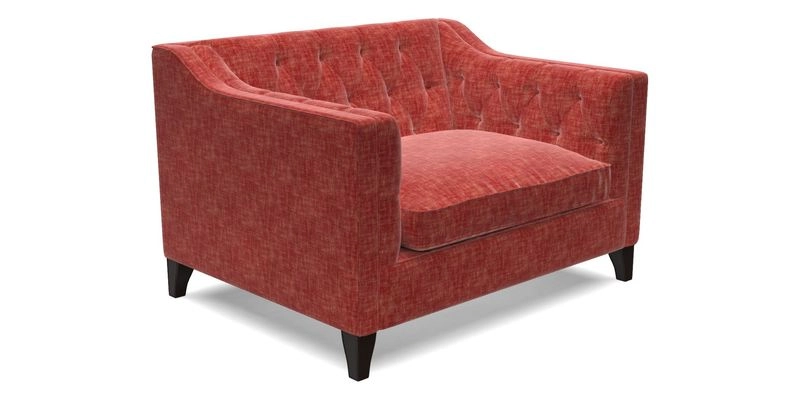 Haresfield Snuggler Dipped Arms in Mohair Lichen Seat Cushion in RHS Gertrude Jekyll Meadow Flower Olive and Scatters in RHS Gertrude Jekyll Folklore Olive