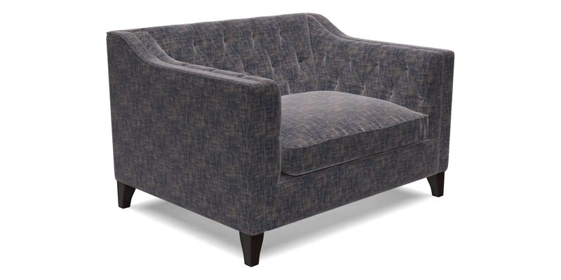 Haresfield Snuggler Dipped Arms in Mohair Lichen Seat Cushion in RHS Gertrude Jekyll Meadow Flower Olive and Scatters in RHS Gertrude Jekyll Folklore Olive