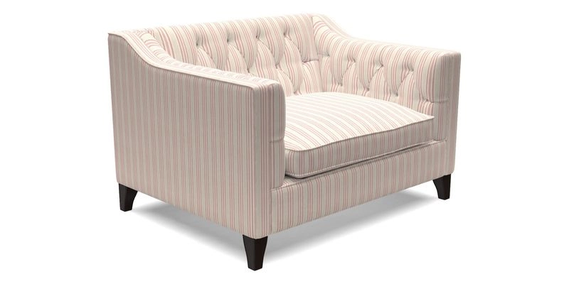 Haresfield Snuggler Dipped Arms in Mohair Lichen Seat Cushion in RHS Gertrude Jekyll Meadow Flower Olive and Scatters in RHS Gertrude Jekyll Folklore Olive