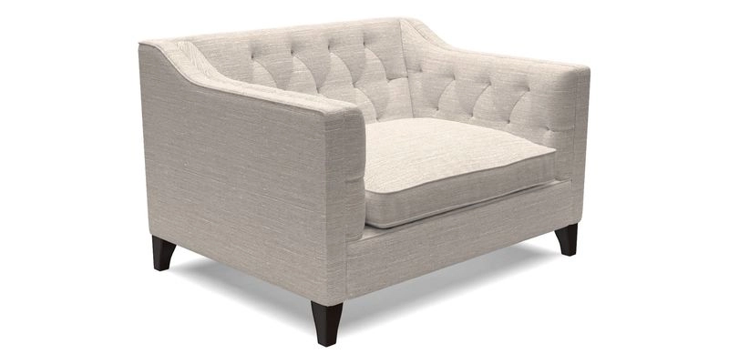 Haresfield Snuggler Dipped Arms in Mohair Lichen Seat Cushion in RHS Gertrude Jekyll Meadow Flower Olive and Scatters in RHS Gertrude Jekyll Folklore Olive