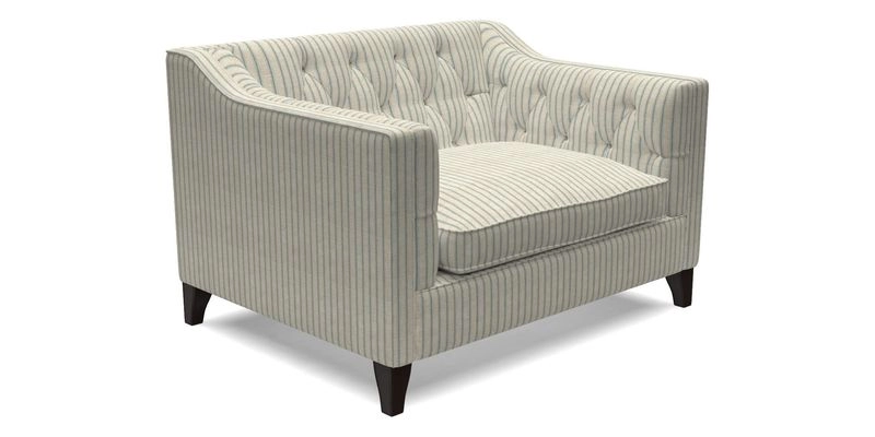 Haresfield Snuggler Dipped Arms in Mohair Lichen Seat Cushion in RHS Gertrude Jekyll Meadow Flower Olive and Scatters in RHS Gertrude Jekyll Folklore Olive