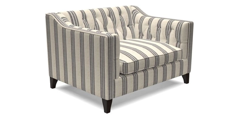 Haresfield Snuggler Dipped Arms in Mohair Lichen Seat Cushion in RHS Gertrude Jekyll Meadow Flower Olive and Scatters in RHS Gertrude Jekyll Folklore Olive