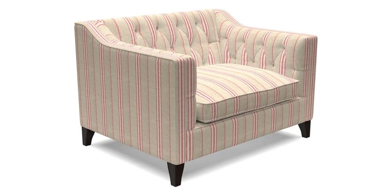 Haresfield Snuggler Dipped Arms in Mohair Lichen Seat Cushion in RHS Gertrude Jekyll Meadow Flower Olive and Scatters in RHS Gertrude Jekyll Folklore Olive