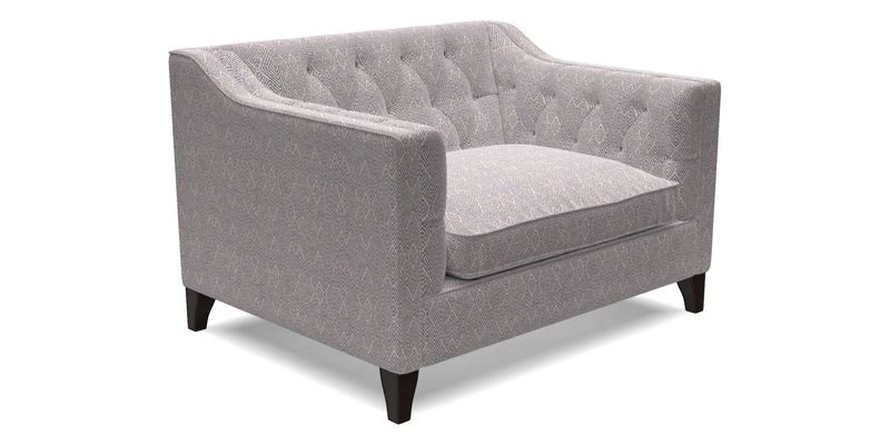 Haresfield Snuggler Dipped Arms in Mohair Lichen Seat Cushion in RHS Gertrude Jekyll Meadow Flower Olive and Scatters in RHS Gertrude Jekyll Folklore Olive