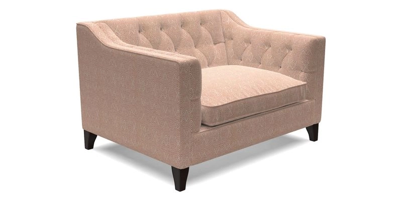 Haresfield Snuggler Dipped Arms in Mohair Lichen Seat Cushion in RHS Gertrude Jekyll Meadow Flower Olive and Scatters in RHS Gertrude Jekyll Folklore Olive