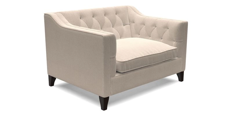 Haresfield Snuggler Dipped Arms in Mohair Lichen Seat Cushion in RHS Gertrude Jekyll Meadow Flower Olive and Scatters in RHS Gertrude Jekyll Folklore Olive