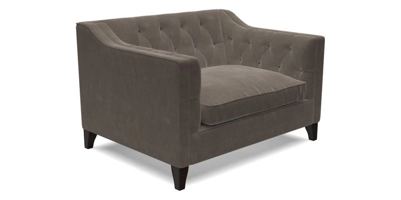 Haresfield Snuggler Dipped Arms in Mohair Lichen Seat Cushion in RHS Gertrude Jekyll Meadow Flower Olive and Scatters in RHS Gertrude Jekyll Folklore Olive