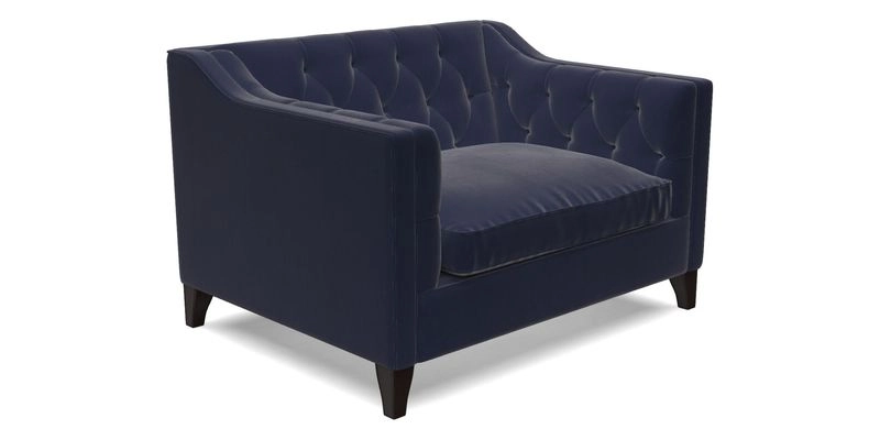 Haresfield Snuggler Dipped Arms in Mohair Lichen Seat Cushion in RHS Gertrude Jekyll Meadow Flower Olive and Scatters in RHS Gertrude Jekyll Folklore Olive