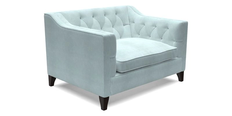 Haresfield Snuggler Dipped Arms in Mohair Lichen Seat Cushion in RHS Gertrude Jekyll Meadow Flower Olive and Scatters in RHS Gertrude Jekyll Folklore Olive