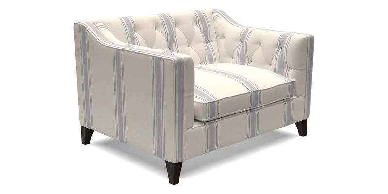 Haresfield Snuggler Dipped Arms in Mohair Lichen Seat Cushion in RHS Gertrude Jekyll Meadow Flower Olive and Scatters in RHS Gertrude Jekyll Folklore Olive