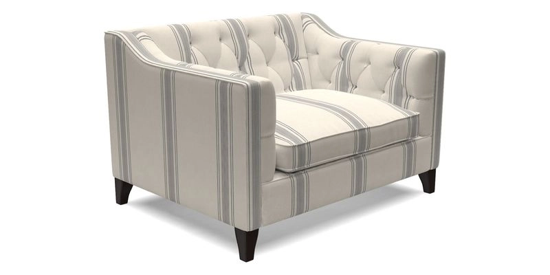 Haresfield Snuggler Dipped Arms in Mohair Lichen Seat Cushion in RHS Gertrude Jekyll Meadow Flower Olive and Scatters in RHS Gertrude Jekyll Folklore Olive