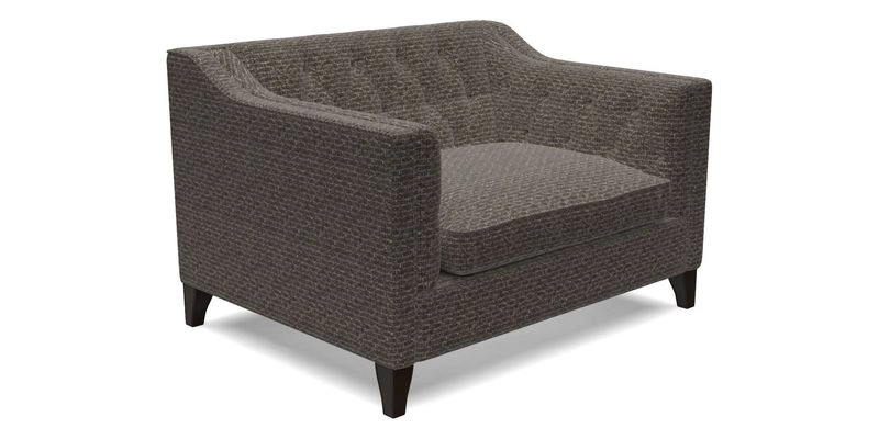 Haresfield Snuggler Dipped Arms in Mohair Lichen Seat Cushion in RHS Gertrude Jekyll Meadow Flower Olive and Scatters in RHS Gertrude Jekyll Folklore Olive