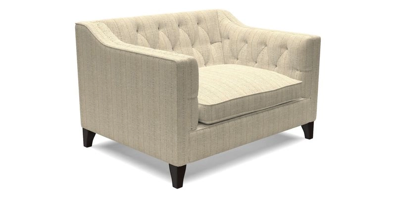 Haresfield Snuggler Dipped Arms in Mohair Lichen Seat Cushion in RHS Gertrude Jekyll Meadow Flower Olive and Scatters in RHS Gertrude Jekyll Folklore Olive