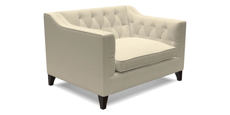 Haresfield Snuggler Dipped Arms in Mohair Lichen Seat Cushion in RHS Gertrude Jekyll Meadow Flower Olive and Scatters in RHS Gertrude Jekyll Folklore Olive