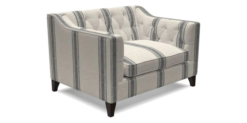 Haresfield Snuggler Dipped Arms in Mohair Lichen Seat Cushion in RHS Gertrude Jekyll Meadow Flower Olive and Scatters in RHS Gertrude Jekyll Folklore Olive