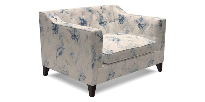 Haresfield Snuggler Dipped Arms in Mohair Lichen Seat Cushion in RHS Gertrude Jekyll Meadow Flower Olive and Scatters in RHS Gertrude Jekyll Folklore Olive