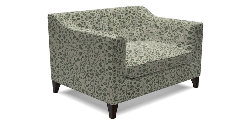 Haresfield Snuggler Dipped Arms in Mohair Lichen Seat Cushion in RHS Gertrude Jekyll Meadow Flower Olive and Scatters in RHS Gertrude Jekyll Folklore Olive
