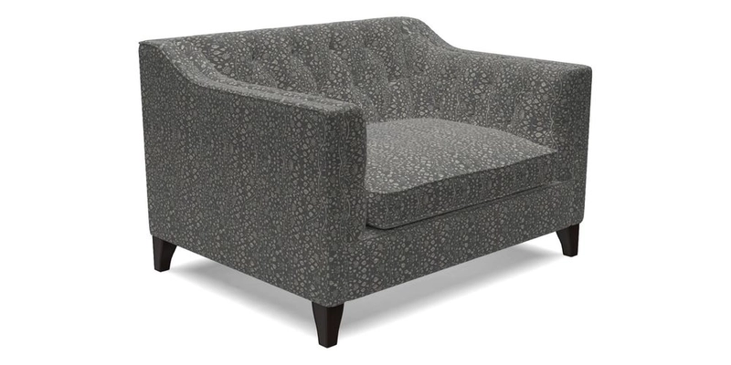 Haresfield Snuggler Dipped Arms in Mohair Lichen Seat Cushion in RHS Gertrude Jekyll Meadow Flower Olive and Scatters in RHS Gertrude Jekyll Folklore Olive