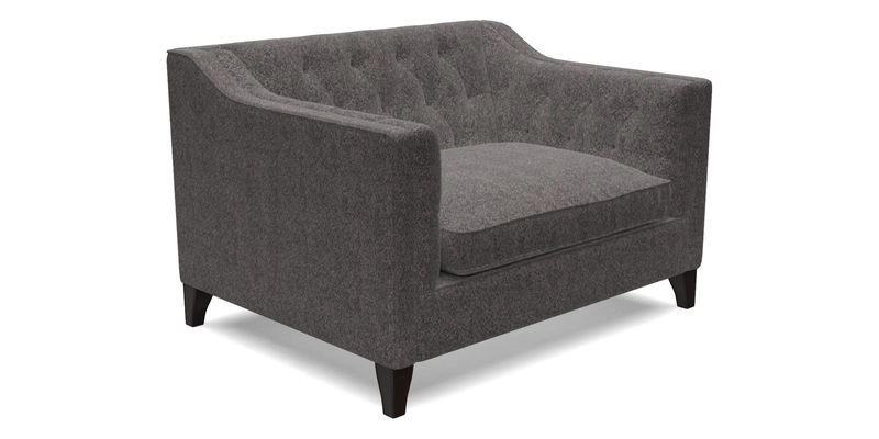 Haresfield Snuggler Dipped Arms in Mohair Lichen Seat Cushion in RHS Gertrude Jekyll Meadow Flower Olive and Scatters in RHS Gertrude Jekyll Folklore Olive