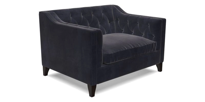 Haresfield Snuggler Dipped Arms in Mohair Lichen Seat Cushion in RHS Gertrude Jekyll Meadow Flower Olive and Scatters in RHS Gertrude Jekyll Folklore Olive