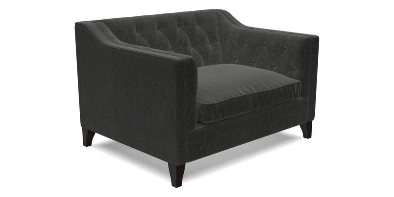 Haresfield Snuggler Dipped Arms in Mohair Lichen Seat Cushion in RHS Gertrude Jekyll Meadow Flower Olive and Scatters in RHS Gertrude Jekyll Folklore Olive