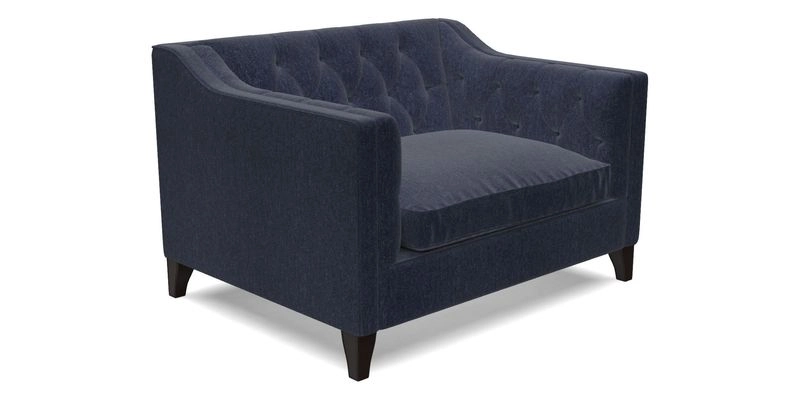 Haresfield Snuggler Dipped Arms in Mohair Lichen Seat Cushion in RHS Gertrude Jekyll Meadow Flower Olive and Scatters in RHS Gertrude Jekyll Folklore Olive