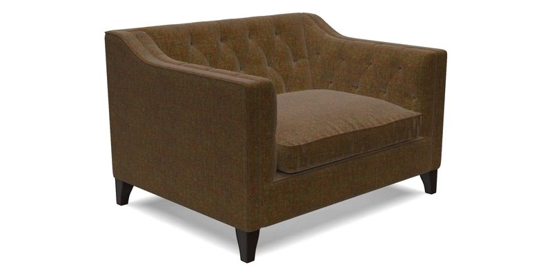 Haresfield Snuggler Dipped Arms in Mohair Lichen Seat Cushion in RHS Gertrude Jekyll Meadow Flower Olive and Scatters in RHS Gertrude Jekyll Folklore Olive