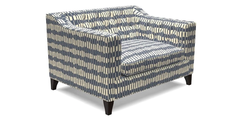 Haresfield Snuggler Dipped Arms in Mohair Lichen Seat Cushion in RHS Gertrude Jekyll Meadow Flower Olive and Scatters in RHS Gertrude Jekyll Folklore Olive